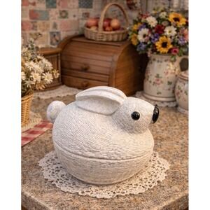 Vintage Ceramic Rabbit On A Nest Painted Bunny On A Best Granny Cottage Core 7x7
